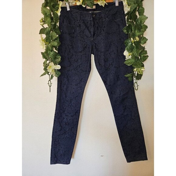 Banana Republic Velvet Skinny Jeans 27L Navy Floral Pants Soft Stretch - Picture 7 of 16